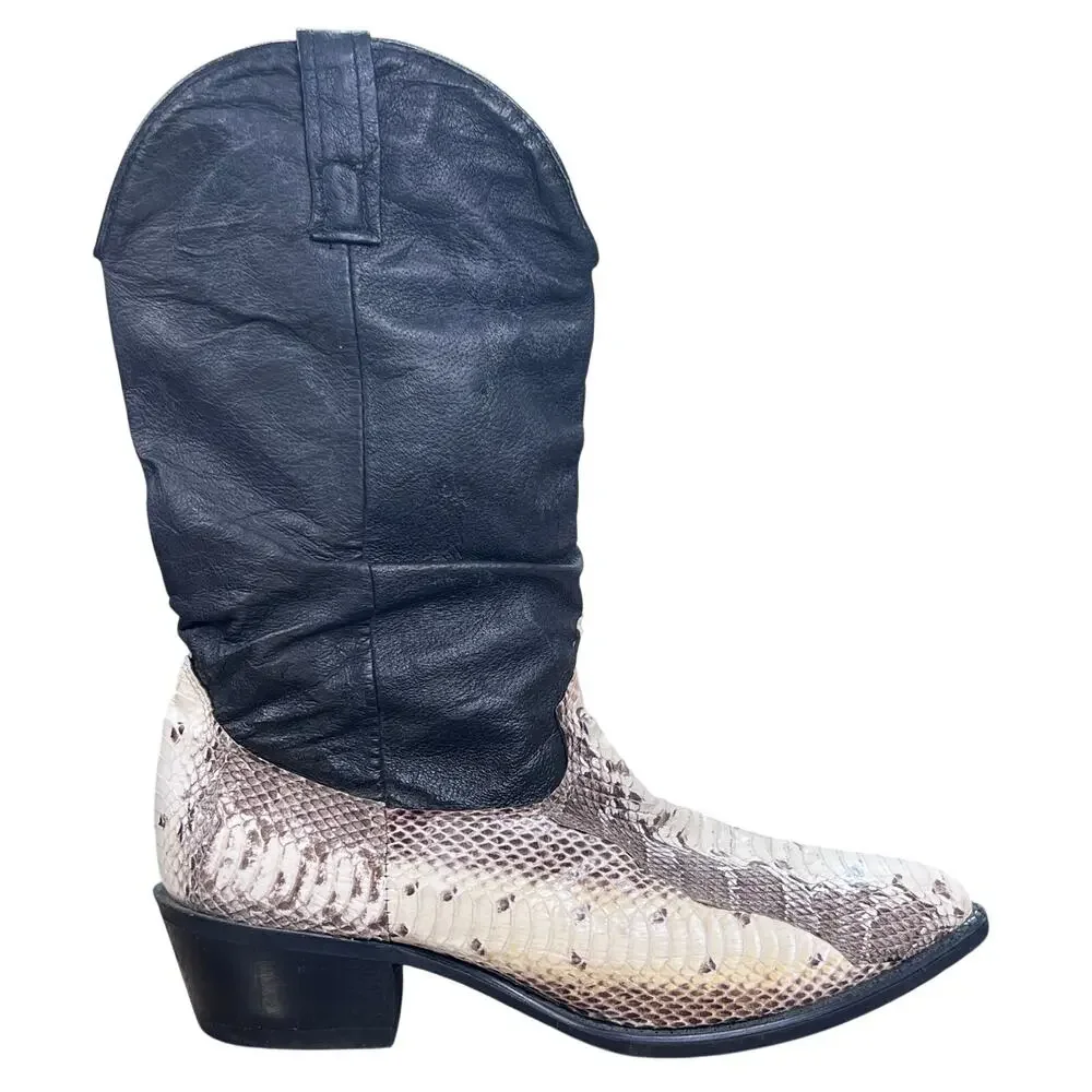 Vintage Abilene Python Snakeskin Slouch Cowboy Boots Men's 10 D